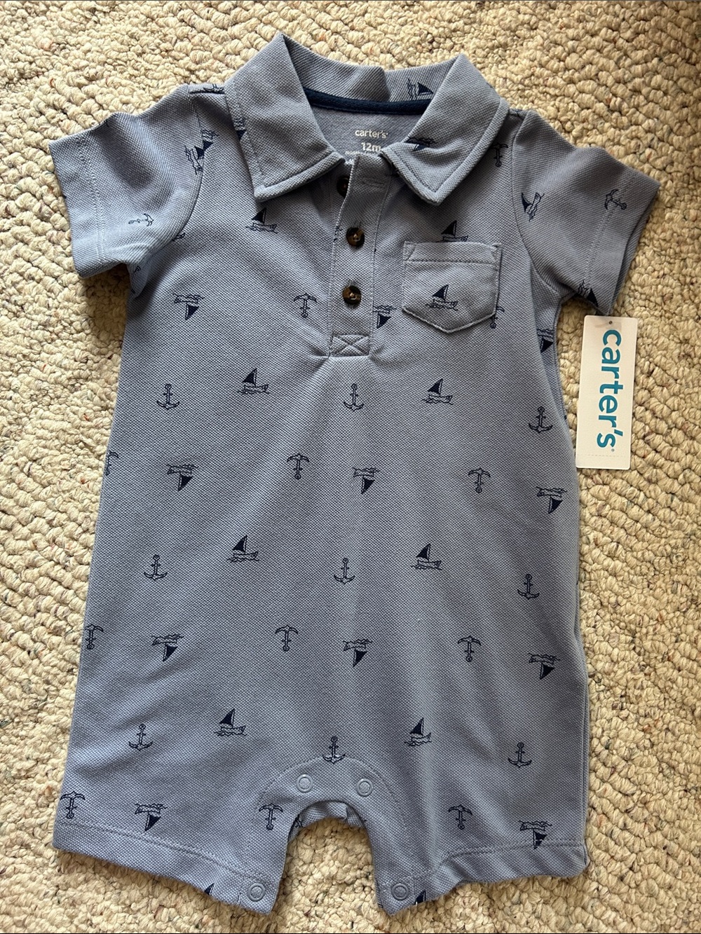 Carter's blue Nautical Anchor & Sailboat Polo Romper